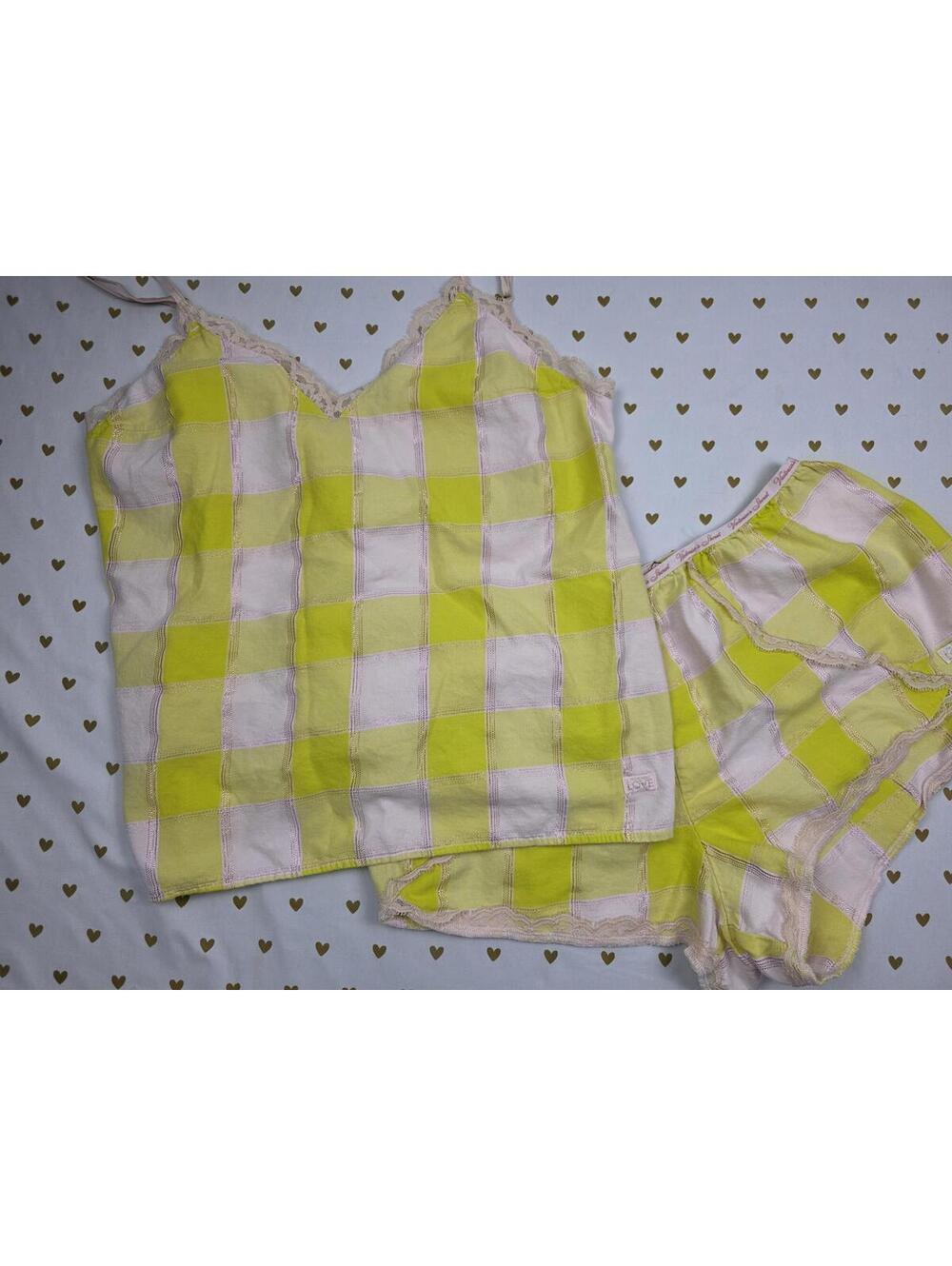 Victorias Secret PLAID Sleep Set Tank Shorts Pajama PJ 2Pc MEDIUM Yellow
